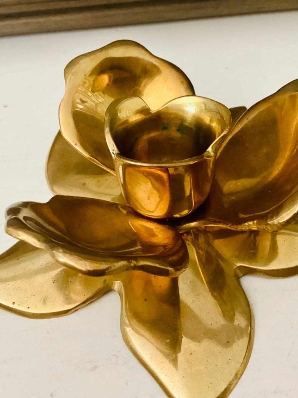 Set of 2 Solid Brass Lotus Flowers Taper Candle Holders MCM Vintage Decor Metal